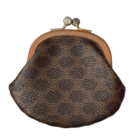 RARE Authentic Vintage CELINE Macadam Chocolate Brown & Tan Kisslock Coin Purse - Picture 3 of 10
